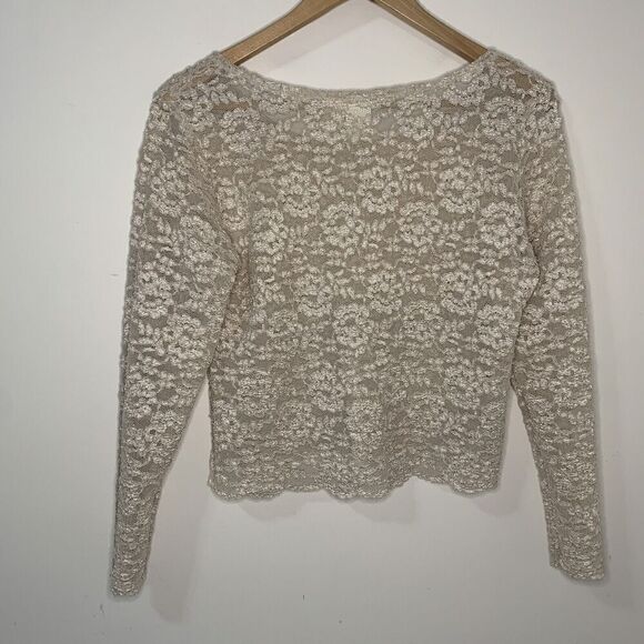 Vintage Gold Label Victoria's Secret Taupe Sheer Lace Shirt Top Size Large - Picture 3 of 3